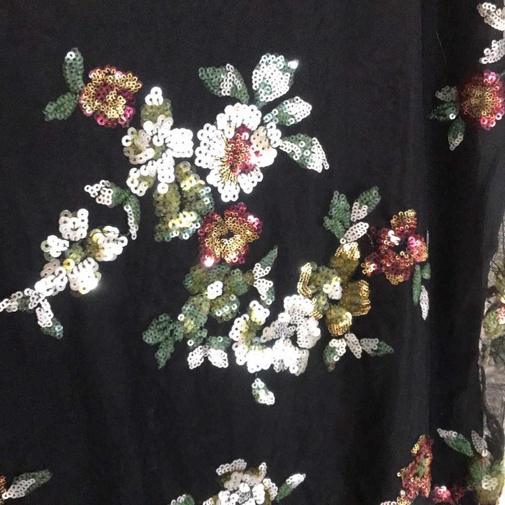 Worthington Women's 18 Pencil Skirt Black Floral Sequined Sheer Hem Midi NEW - Picture 5 of 11